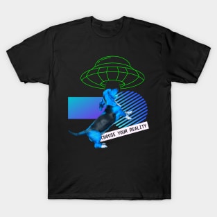 Basset Dog Reality Vaporwave Party Techno Glitch T-Shirt